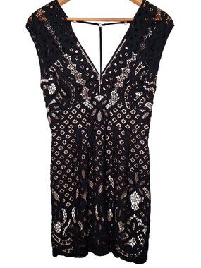 Free People | Dresses | Free People Womens Miles Of Lace Dress Navy Blue  Sleeveless Aline Mini Tank M | Poshmark